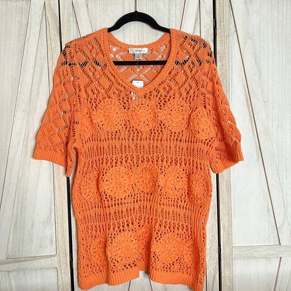 CJ Banks orange/coral women’s crochet top - Picture 1 of 4